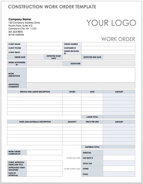 Free Fillable Work Order Form - Printable Forms Free Online