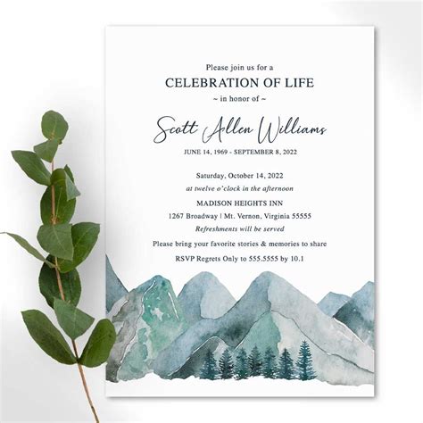 Celebration of Life Printable Template with a Mountain Theme. We offer ...