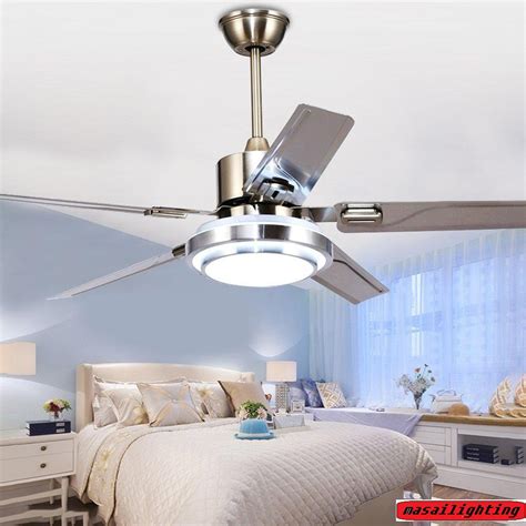 48/52 inches Modern Led Ceiling light Fan Dining Room Stainless steel ...