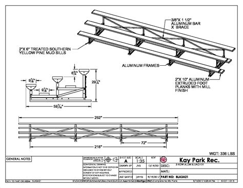 3 Row Bleachers | 21' Length | Seats 42 | Aluminum Planks | Kay Park