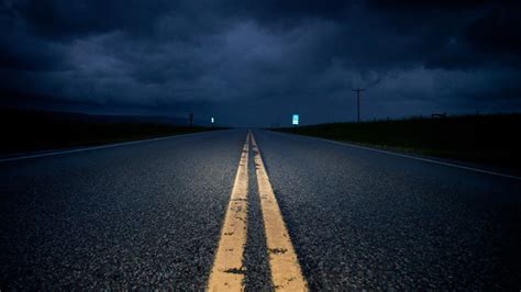 light clouds horizon night cars signs roads lines perspective skies ...