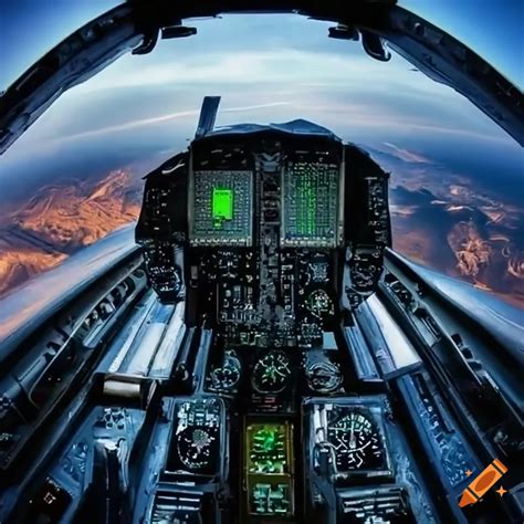 Cockpit of a detailed f-18 fighter jet from the pilots point of view on ...