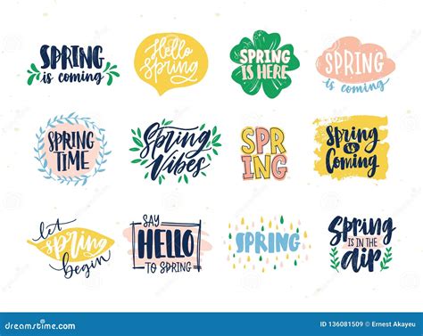 Collection of Spring Slogans or Phrases Written with Creative Fonts and ...