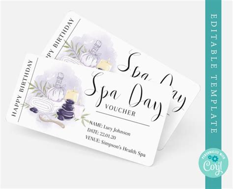 Spa Day Gift Voucher Printable Editable Spa Gift Certificate | Etsy