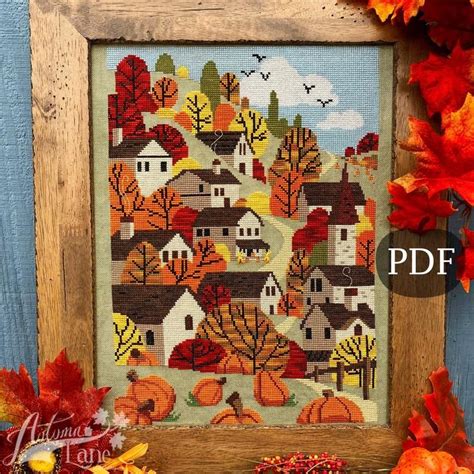 Autumn Towne Cross Stitch Pattern Fall X Stitch Chart - Etsy | Pumpkin ...