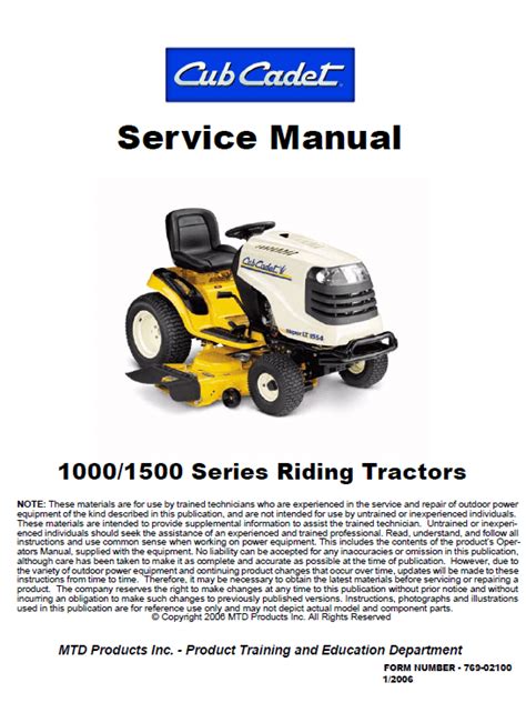 Cub Cadet 1000 and 1500 Series Service Manual