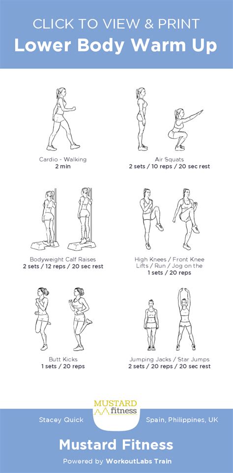 Lower Body Warm Up – free illustrated workout by Stacey Quick at ...