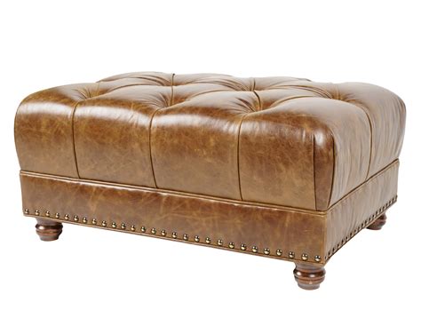 Lot - Tufted Brown Leather Ottoman