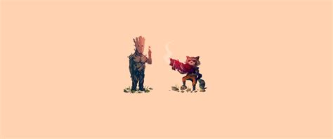 guardians, galaxy, indoors, Rocket Raccoon, Groot, colored background ...