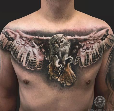 Flying Owl, men’s chest tattoo | Tattoo Ideas For Men & Women in 2024