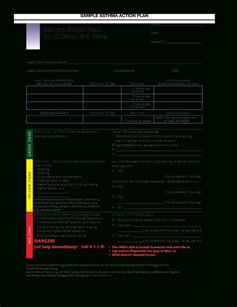 Pediatric Asthma Action Plan | Templates At inside Asthma Action Plan ...