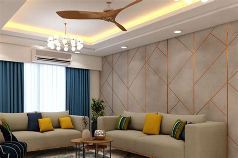 Rectangular False Ceiling Design With Recessed And Cove Lights | Livspace