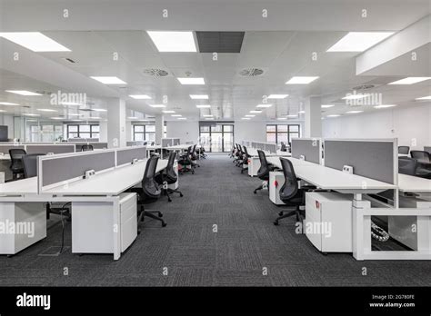 Contemporary minimalist office interior workstations hi-res stock ...