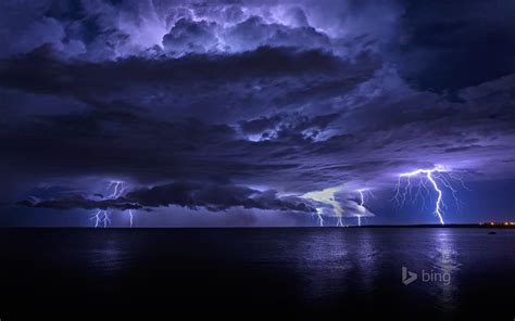 sky clouds the storm lightning sea night lights HD wallpaper ...