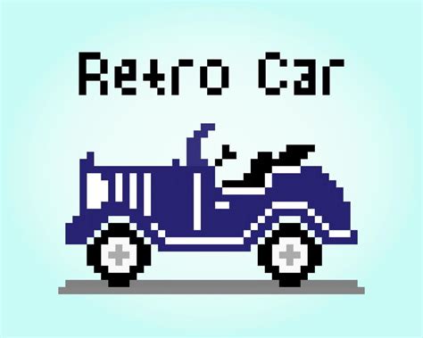 8 bit pixel retro car. classic car transport object for game assets in ...