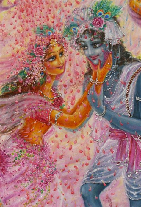 Image of Lord Krishna-Radha playing flower holi | Radha krishna holi ...