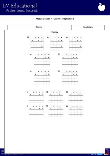 Column Multiplication | Teaching Resources