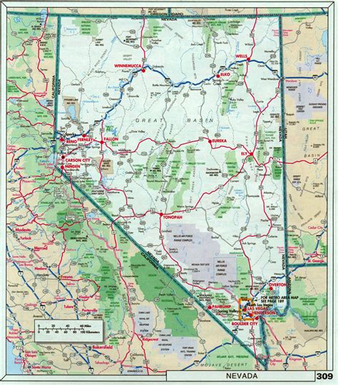 Large detailed roads and highways map of Nevada state with national ...