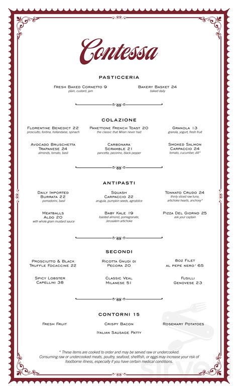 Contessa menu in Boston, Massachusetts, USA