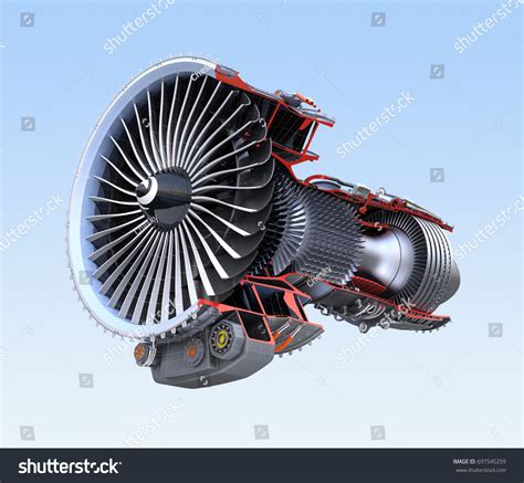 Turbofan Jet Engines Cross Section Wireframe Stock Illustration 697545259