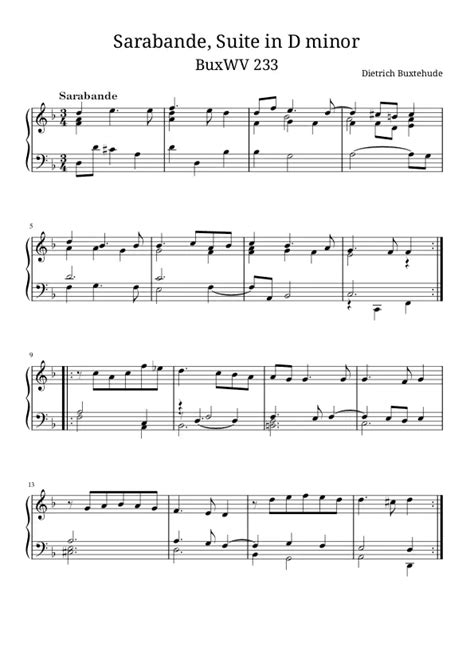 Sarabande from Suite in D minor BuxWV 233 Free PDF Sheet Music