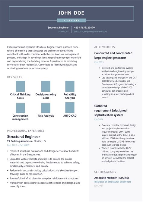 Structural Engineer Resume Example With Content Sample | CraftmyCV