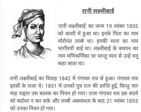 Paragraph on Hindi for jhansi ki Rani - Brainly.in