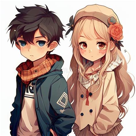 Anime Style Cute Boy and Girl Illustration Stock Illustration ...