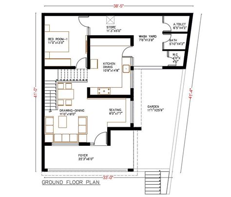 48' X 38' Ground Floor Plan Of House Building Design DWG File - Cadbull