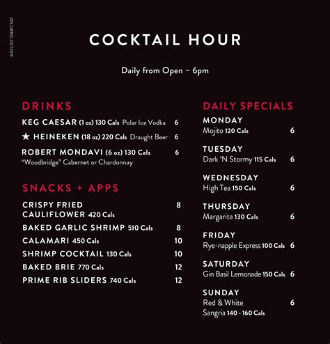 The Keg Happy Hour Menu & Prices