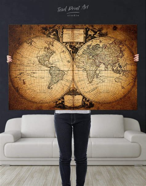 World Map Canvas Vintage World Map Wall Art Multi Panel Detailed World ...