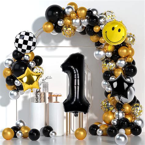 115pcs Black Gold Kids Birthday Balloon Arch Kit Garland One Happy Dude ...