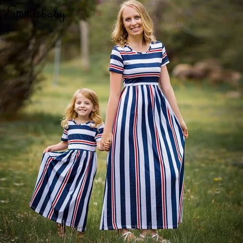 Summer family matching outfits mother daughter dresses short sleeve ...