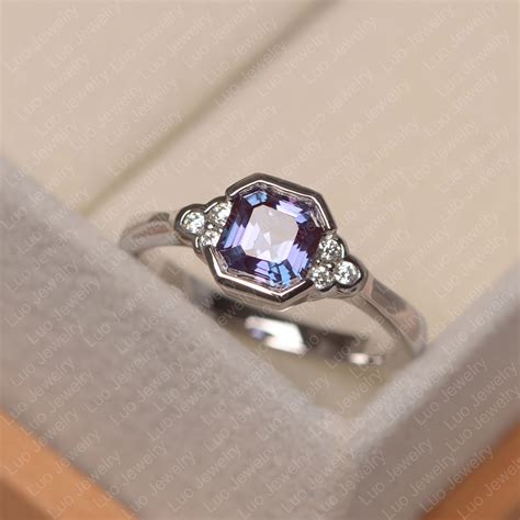 June Birthstone Ring Alexandrite Promise Ring Asscher Cut | Etsy