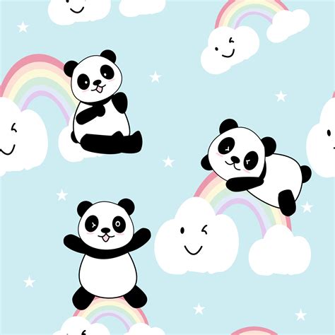 Cute Panda Seamless Pattern Background, Cartoon Panda Bears Vector ...