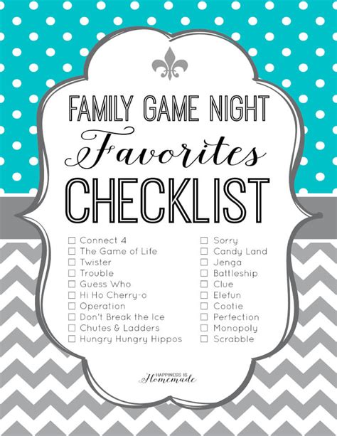 Family Game Night Favorites Checklist - Happiness is Homemade