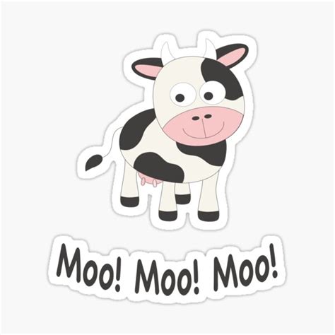 "Moo Moo Moo Cute Black and White Cartoon Cow" Sticker for Sale by ...