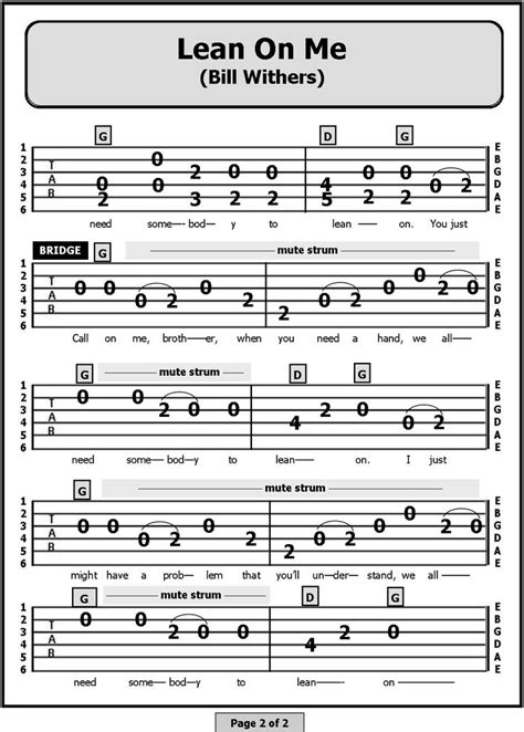 Guitar TAB Songs: Lean On Me | Guitar tabs songs, Easy guitar songs ...