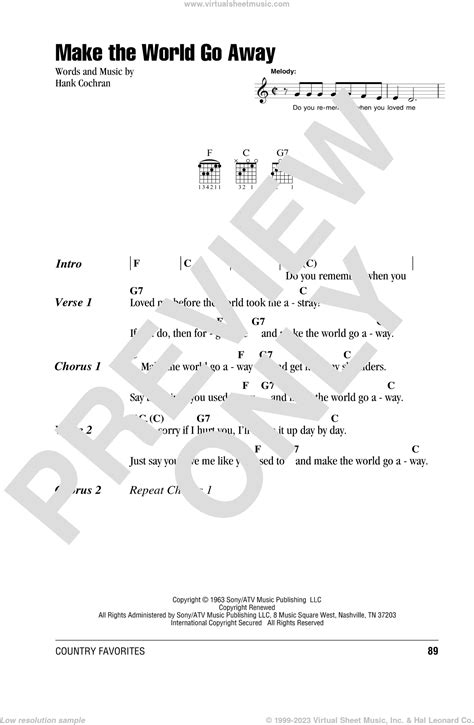 Make The World Go Away sheet music for guitar (chords) (PDF)