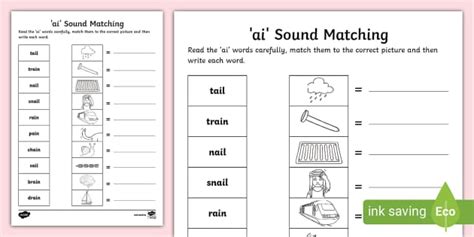 ai' sound Matching Activity Sheet (teacher made) - Twinkl