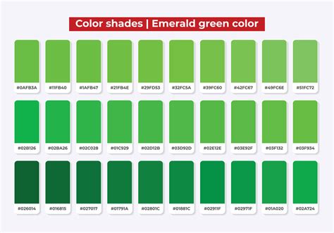 Green color shades with RGB HEX for textile, fashion design, paint ...