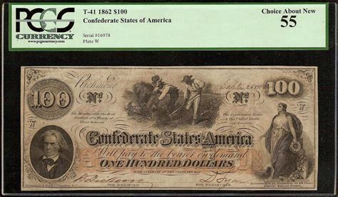 1862 $100 DOLLAR BILL CONFEDERATE STATES CURRENCY HOER NOTE PAPER MONEY ...