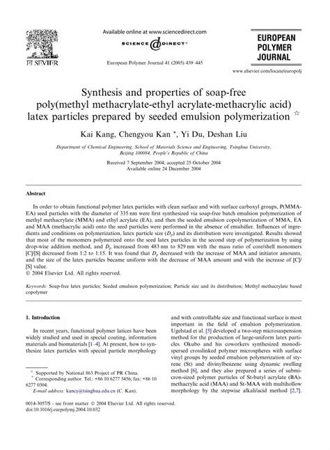 (PDF) Synthesis and properties of soap-free poly(methyl methacrylate ...