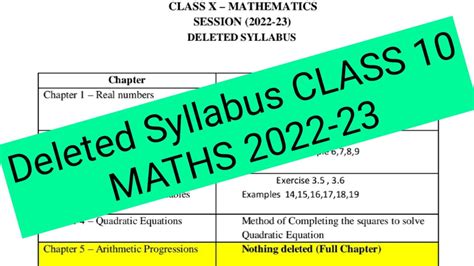 Deleted syllabus of maths class 10 22-23 | Maths reduced syllabus class ...