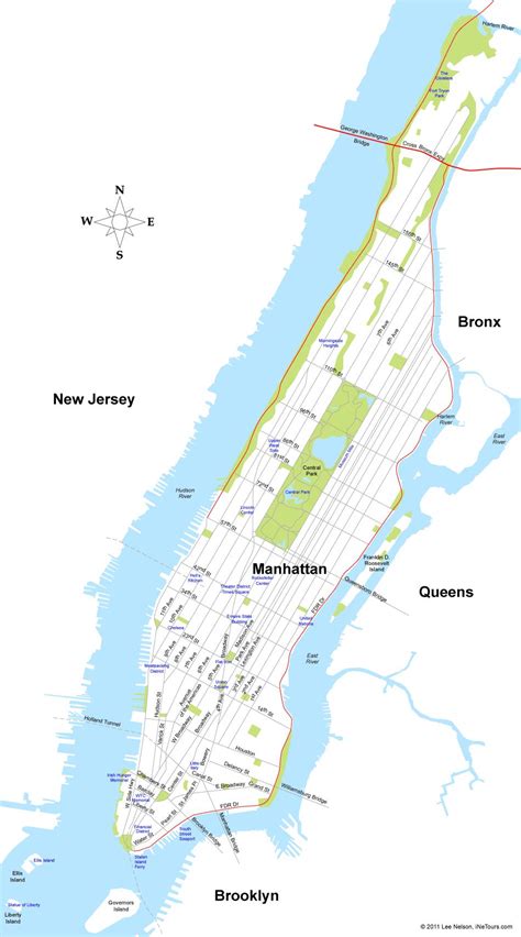 Manhattan island map - Map of Manhattan island New York (New York - USA)