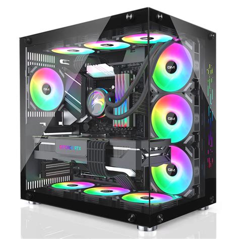 GIM ATX Mid-Tower PC Case Black 10 Pre-Installed 120mm RGB Fans Gaming ...