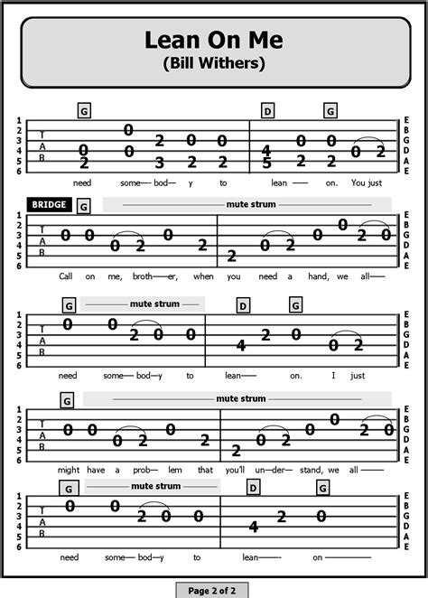 Guitar TAB Songs: Lean On Me | Guitar tabs, Guitar tabs songs, Guitar ...