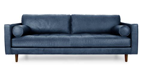 Blue Leather Mid Century Modern Sofa - YOAHM INSPIRATION