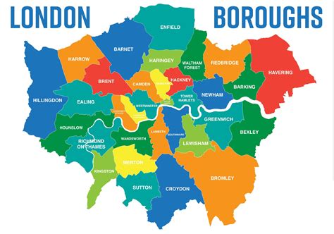 Map of London Boroughs Districts Coloured Geography Learning ...