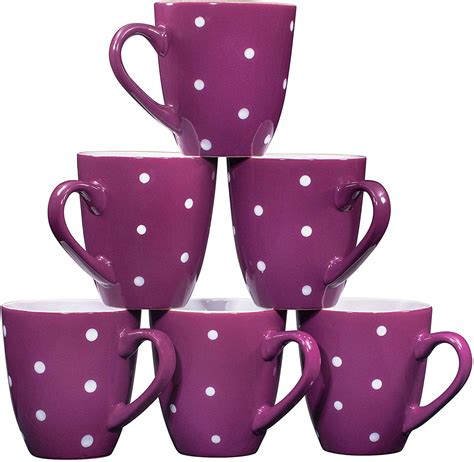 Polka Dot Coffee Mug Set Set of 6 Large-sized 16 Ounce Ceramic Coffee ...